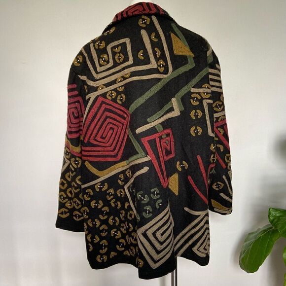 Vintage Wool Funky 80s Geometric beaded retro Jacket - Picture 12 of 13